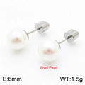 Classic 6mm white shell pearl stud earrings in 18k gold plated titanium steel - Style F Steel Color (KE110735-Z)