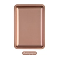 Detailed top view of a champagne gold rectangular stainless steel metal organizer tray - Square / Champagne