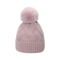 Bonnet en maille rose avec pompon en fourrure et motif torsadé pour l'hiver - M (56-58cm) / Rose