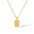 18K vergoldete Edelstahlkette mit rechteckigem Anhänger mit Sonnen- und Mondmotiv - Hand Mond Rechteckiger Stil (TN3176)