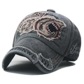Cappellino da baseball vintage grigio scuro in cotone lavato con ricamo a squalo - Regolabile / Nero