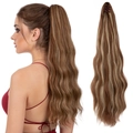Braune und honigblonde gewellte Pferdeschwanz-Verlängerung mit Krallenclip für Damen - 12H24 (Goldbraune Highlights)