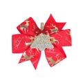 Fiocco per capelli natalizio rosso con renne dorate e campanellino glitterato - 5# Campana d'Oro Rossa