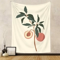 Detail eines minimalistischen Wandteppichs mit botanischer Illustration und Zweigen mit Obst - Pfirsichzweigmuster (LC-03) / 73*95CM (Gebürstet)