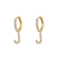 Elegant gold-plated hoop earrings with micro-paved crystal letter J charms in luxury style - Letter J / Gold