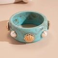 Macro di bracciale in resina marmo turchese con conchiglia dorata e perla - Bracciale-Azzurro
