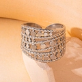 Vintage silver titanium steel wide band ring with textured discs and open design - Steel Color 111
