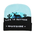 Blue knit beanie with outdoor motifs and Life Is Better Outside slogan detail - Light Blue Outdoor Slogan Style (H)