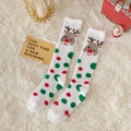 Coral fleece Christmas knee high socks with red and green polka dots and reindeer design - Deer Head / Knee High