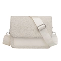Witte lamswollen crossbody tas met brede canvas riem en zilverkleurige details - Wit