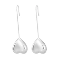 Minimalist silver heart earrings in polished stainless steel on white background - Long Heart / Steel