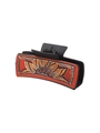 Orange sunflower embossed leather hair claw clip with black plastic rectangle frame - Orange-Red Leather Sunflower Relief (90115)