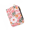 Pink floral printed card holder with zipper pocket and snap closure for women - F1 Light Pink Floral