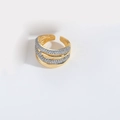 Adjustable multi-layer crossover open ring with pavé cubic zirconia in gold finish - Double Layer Crossover