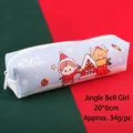 Christmas pencil case in light blue canvas with cartoon reindeer and girl holiday motifs - Christmas Pencil Case - Bell Girl