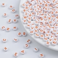 White acrylic round beads with orange letters for personalized jewelry and DIY bracelets - Solid White with Red Letters