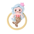 Cartoon mermaid hair tie for girls with blue hair and golden sequin tail on beige band - MT3121 Light Gold Tail Mermaid