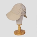 Close-up of beige sun hat with breathable cotton linen texture and ponytail hole detail - M (56-58cm) / Beige