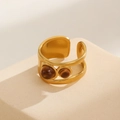 Vintage 18k gold plated stainless steel open ring with brown tiger eye stones - Tiger Eye Ring (N-591)