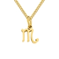 Polished gold Scorpio zodiac pendant necklace with fine curb chain on white background - Scorpio / Gold