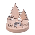 Christmas wooden tealight holder featuring forest and reindeer silhouette on a round base - Elk Style