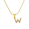Gold plated stainless steel snake chain necklace with pearl-inlaid letter W pendant - W (S-P149-W)