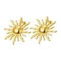 Übertriebene 18k vergoldete Edelstahl-Sonnenblumen-Ohrstecker für Damen auf weißem Grund - Sonnenblumenohrringe / Gold