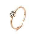 Rose gold open flower ring with black floral motif in minimalist titanium steel - Daisy / Rose Gold-Black Enamel