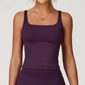 Débardeur de yoga violet foncé moulant avec col carré et tissu élastique respirant - Violet Raisin