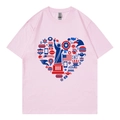 T-shirt rose en coton oversize avec imprimé collage USA en forme de cœur pour adultes - Rose