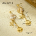 Starfish and pearl drop earrings in gold-tone titanium steel with sea shell pendants - White Starfish Earrings