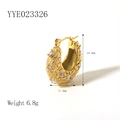 18K gold-plated braided hoop earrings with crystals and precise dimensions in 24.4mm height - Woven Texture Zirconia Style (YYE023326) / Gold