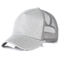 Berretto da baseball da donna con coda di cavallo in mesh glitter argento lucido - Taglia Adulto (Regolabile) / Grigio Argento a Cinque Pannelli