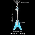 Blue guitar pendant necklace with stainless steel long chain and silver alloy frame - Blue