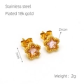 Star-shaped 18k gold plated stainless steel stud earrings with pink zircon stone - Pink