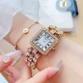 Orologio quadrato di lusso da donna in oro con cristalli e numeri romani - Colore Oro Bianco