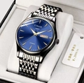 Business men's automatic mechanical watch with blue dial and black steel strap - Black Steel Case Blue Dial