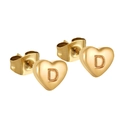 Golden heart-shaped stainless steel stud earring featuring an engraved letter D design - Letter D