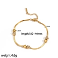 Bracelet coeur en acier inoxydable doré avec zircons brillants et chaîne serpent - Chaîne Serpent avec Breloque Double Coeur (TB5124-RD)