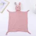 Pink cotton gauze baby security blanket featuring a cute rabbit head with leopard print ear - 30*30 cm / Printed Dusty Pink