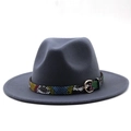 Close-up of fedora hat with snake pattern leather band and golden metallic buckle - L(58-60cm) / Dark Gray