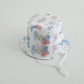 Detail of white kids sun hat with sea creature prints and adjustable chin strap - Octopus Seahorse
