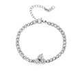 Silver plated cuban chain bracelet with 18K flower pendant and sparkling zircons - Style 2 (Three Stones) / Silver Bracelet