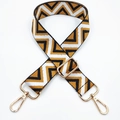 Adjustable chevron canvas strap with gold metal buckles for crossbody bags - Black White Stripe Brown Triangle