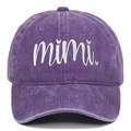 Detail of white mimi cursive embroidery on purple washed cotton vintage baseball cap - Adjustable / Purple