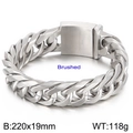 Pulsera para hombre en acero inoxidable cepillado, cadena plateada de 220x19mm - Ancho 19mm - Largo 22cm - Plata Cepillada