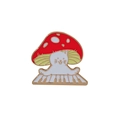 Broche en métal chat blanc jouant du piano sur un champignon rouge bijou cadeau - Chat Champignon Rouge Jaune avec Piano (C2265)