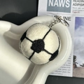 Handmade wool felt football keychain in black and white with metal ring and chain - Football Soccer