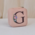 Pink PU leather jewelry box with a floral letter G print and secure zipper closure - Print G