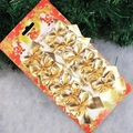 Set di 12 fiocchi di Natale dorati scintillanti su un cartoncino espositivo rosso - Oro 12 Pezzi/Confezione su Cartoncino